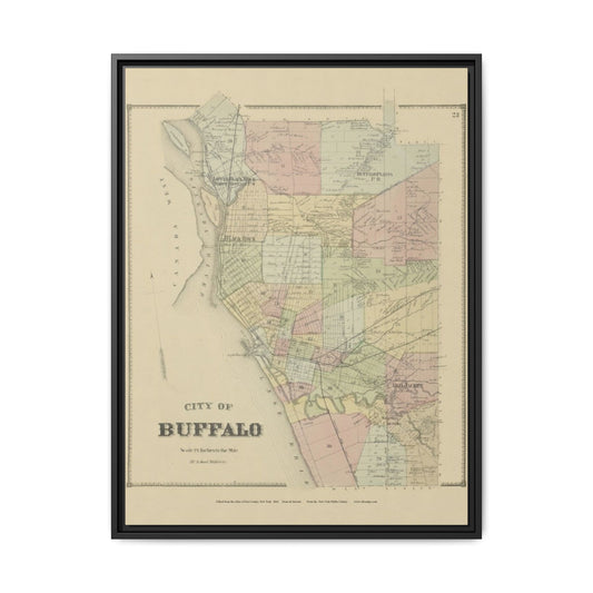 Buffalo Vintage Map Framed Canvas Print — Matte Multi‑Color City Map Wall Art